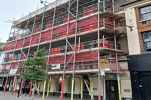 Lloyds Bank covered in scaffold
